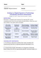 Analog vs. Digital Signals in Technology Fill-in-the-Blank Vocabulary Worksheet sample page