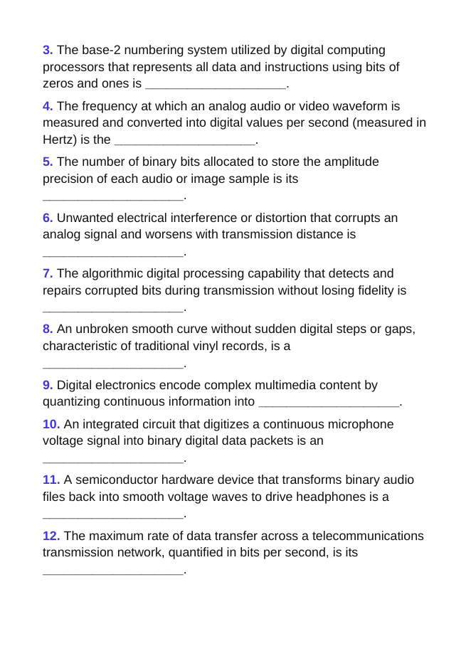Analog vs. Digital Signals in Technology Fill-in-the-Blank Vocabulary Worksheet sample page