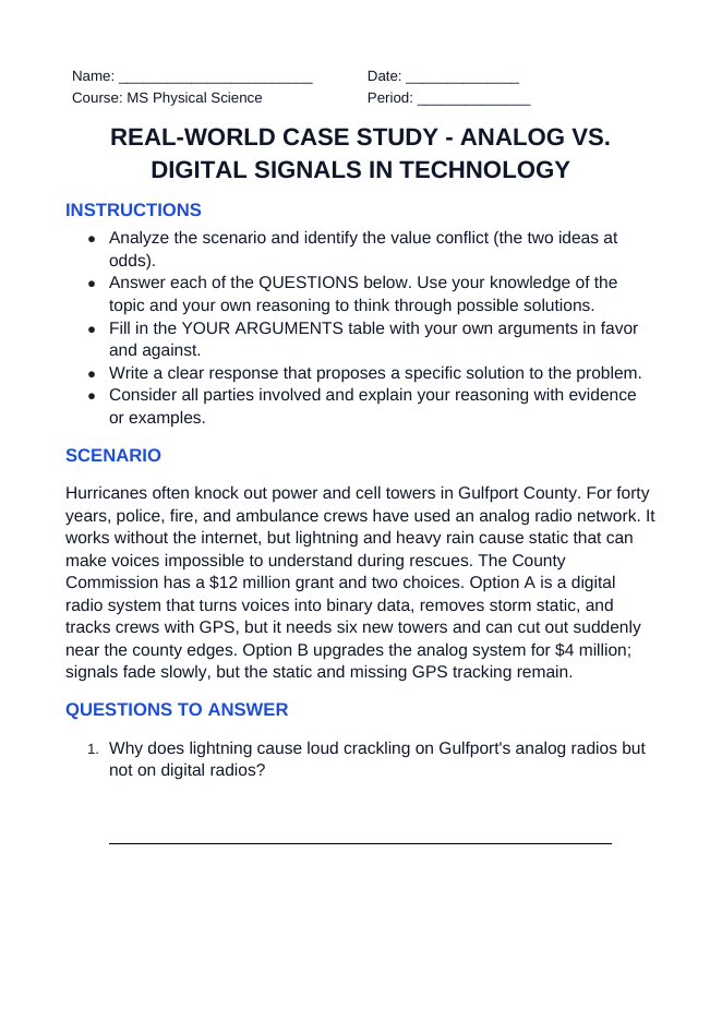 Analog vs. Digital Signals in Technology Real-World Case Study sample page