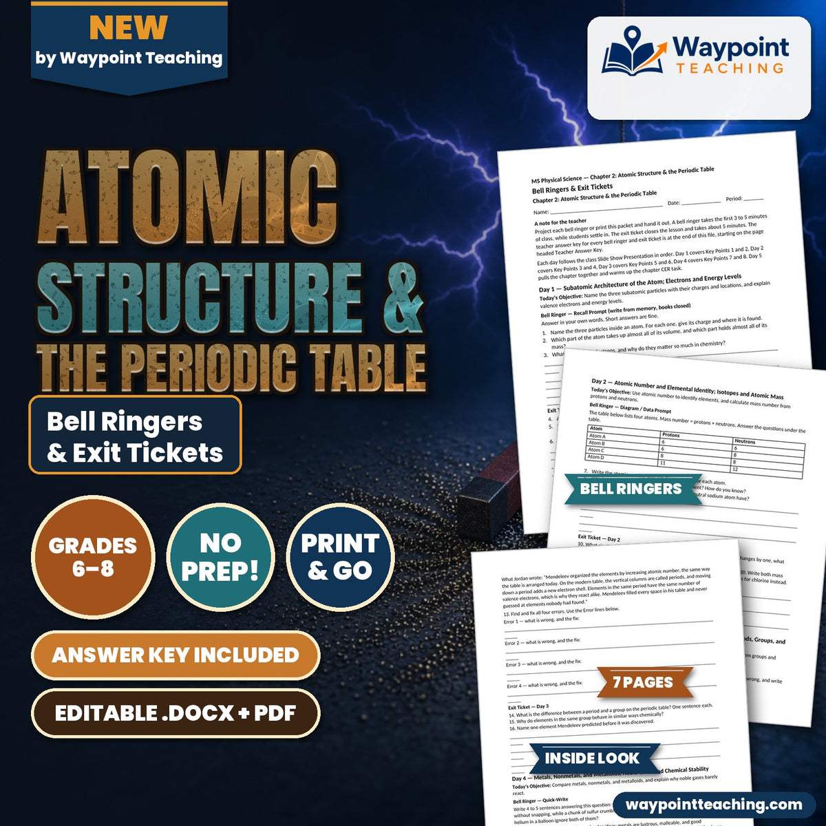 Atomic Structure & the Periodic Table Bell Ringers & Exit Tickets cover