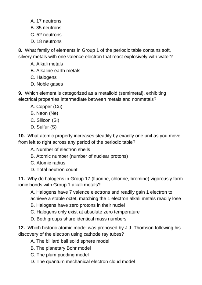 Atomic Structure & the Periodic Table Lesson Quiz sample page