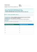Atomic Structure & the Periodic Table Phenomena-Based Lesson: Vivid Ruby Red and Emerald Green Firework Sparks in Night Skies Student Response Sheet sample page