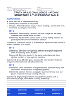 Atomic Structure & the Periodic Table Truth or Lie Challenge sample page