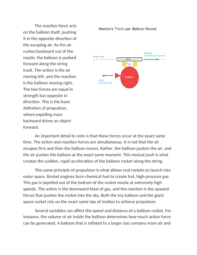 Balloon Rockets Demonstrating Propulsion and Equal Opposite Forces Reading Worksheet sample page