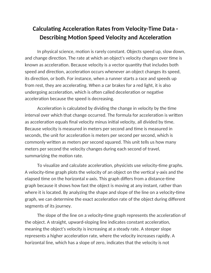 Calculating Acceleration Rates from Velocity-Time Data Reading Worksheet sample page