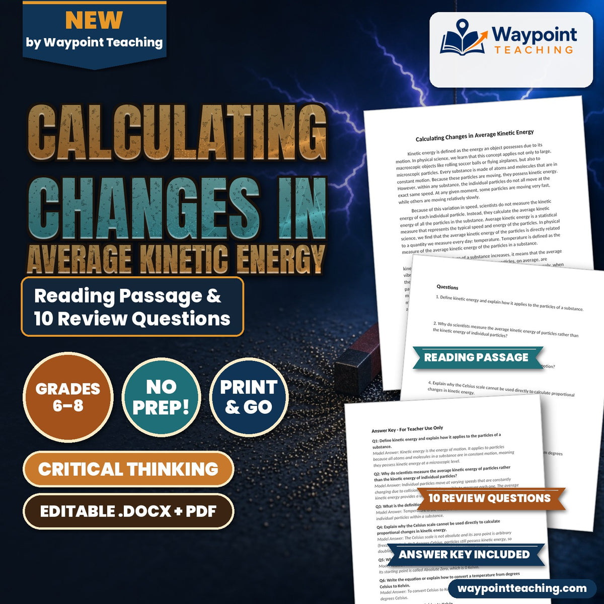 Calculating Changes in Average Kinetic Energy Reading Worksheet cover