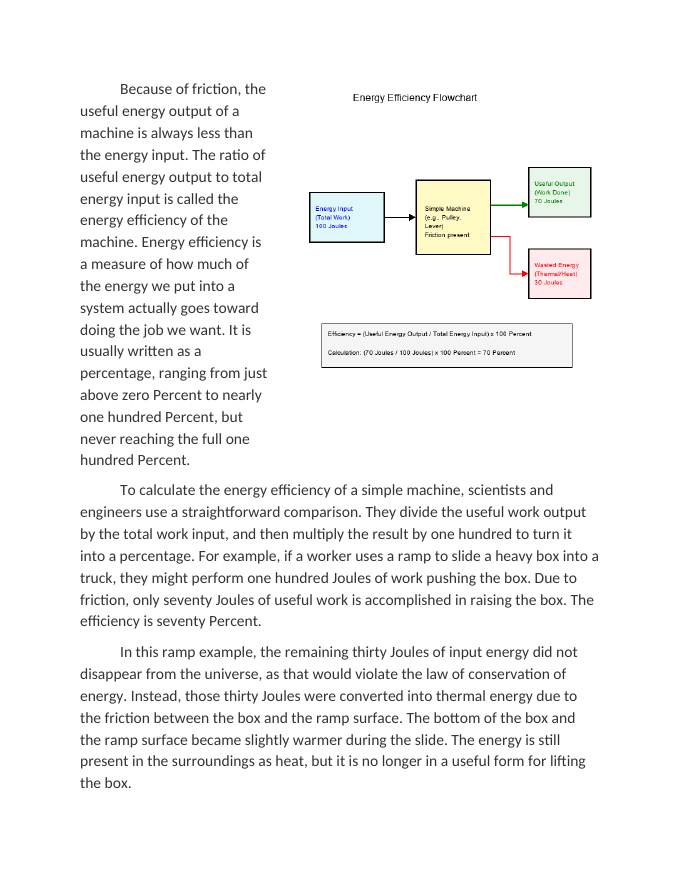 Calculating Energy Efficiency in Simple Machines Reading Worksheet sample page