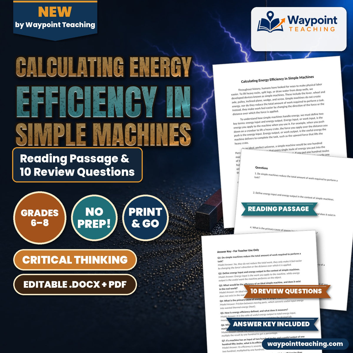 Calculating Energy Efficiency in Simple Machines Reading Worksheet cover