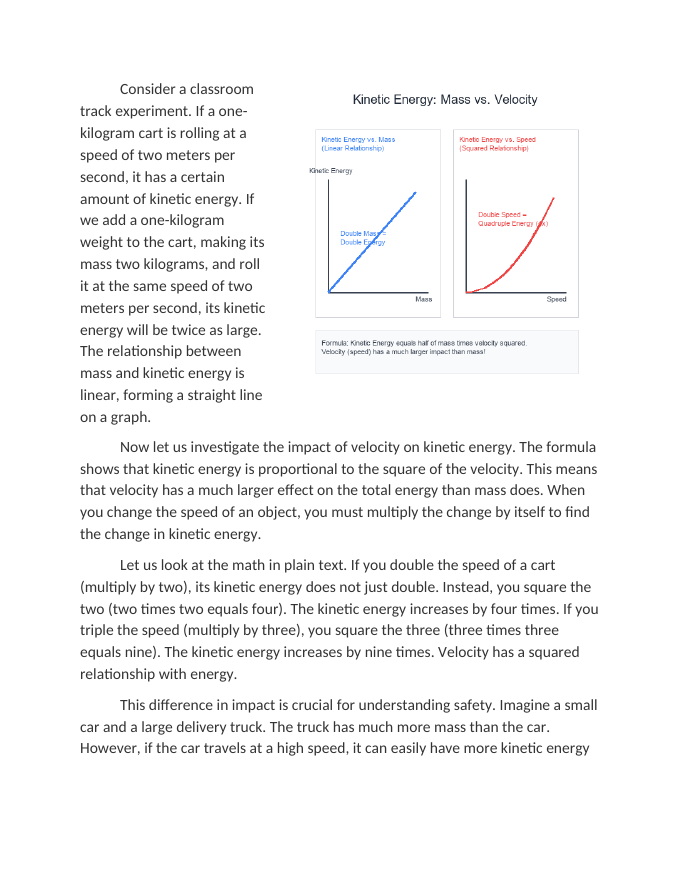 Calculating Kinetic Energy The Impact of Mass vs. Velocity Reading Worksheet sample page