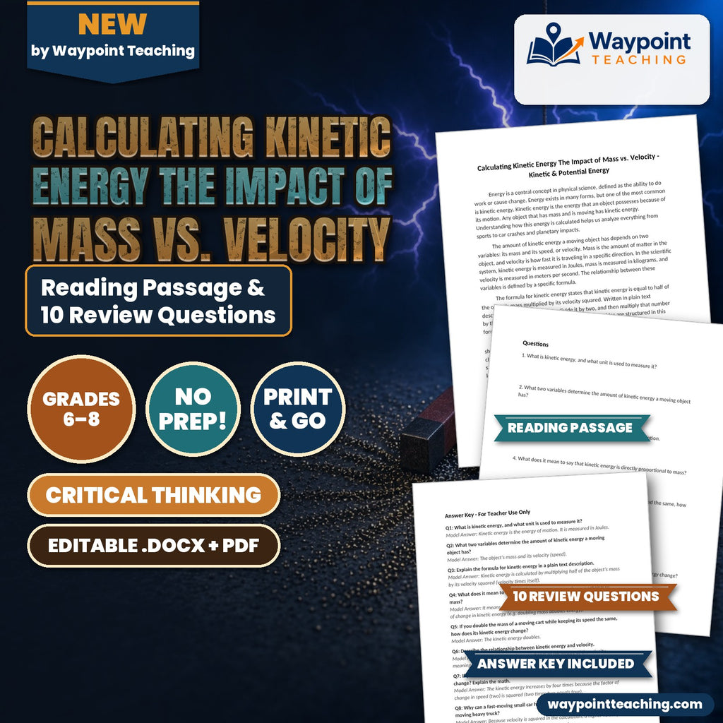 Calculating Kinetic Energy The Impact of Mass vs. Velocity Reading Worksheet cover