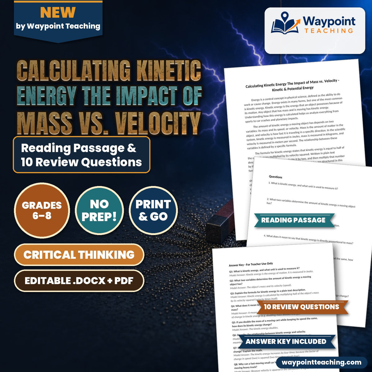 Calculating Kinetic Energy The Impact of Mass vs. Velocity Reading Worksheet cover