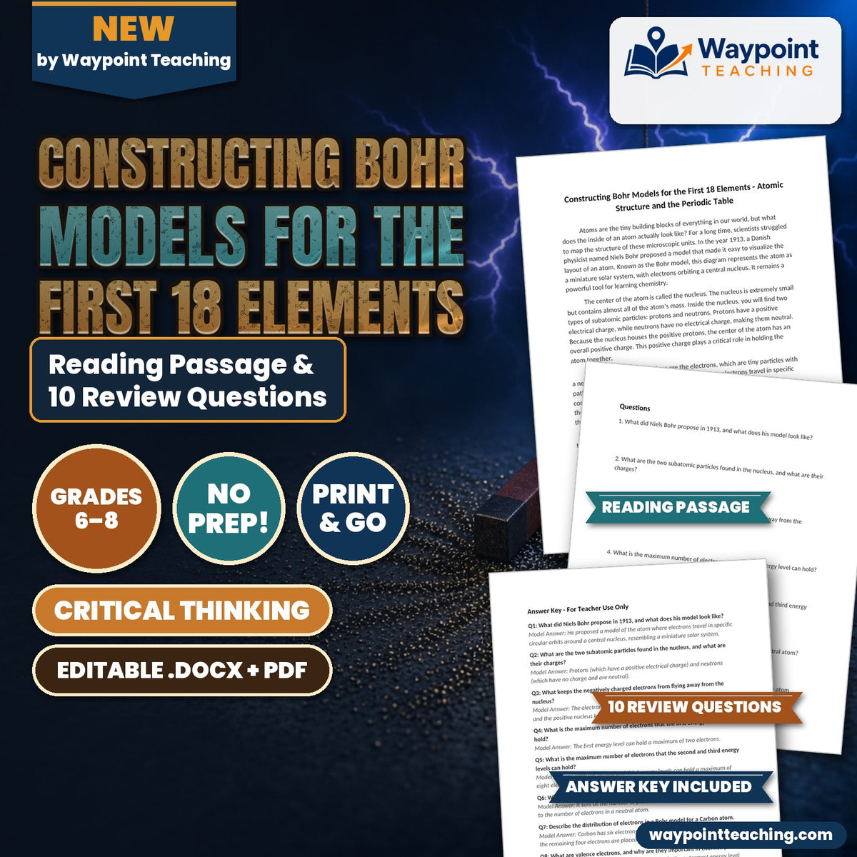 Constructing Bohr Models for the First 18 Elements Reading Worksheet cover
