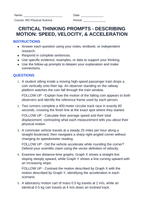Describing Motion: Speed, Velocity, & Acceleration Critical Thinking Prompts sample page