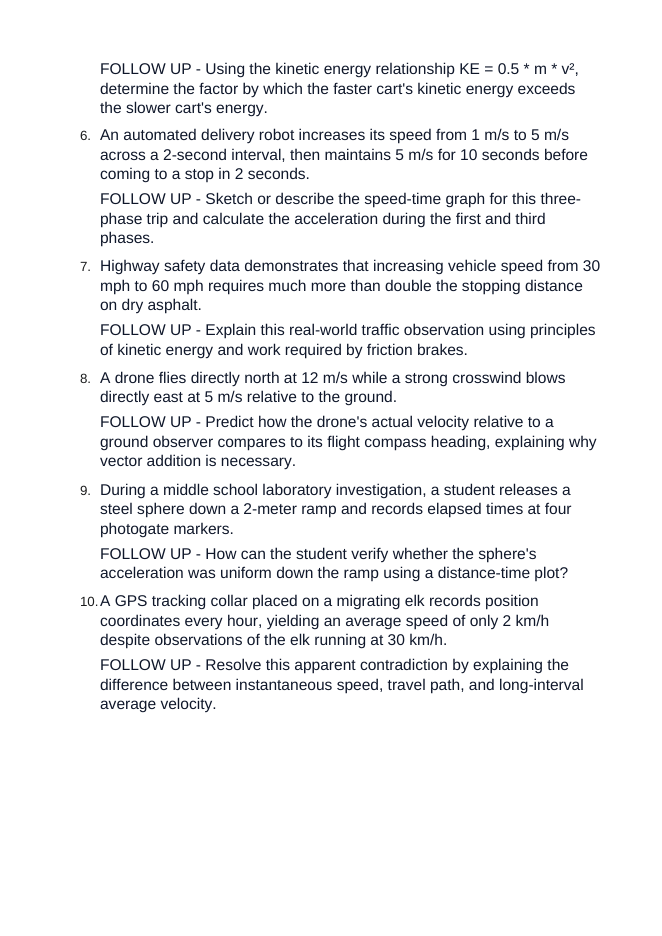 Describing Motion: Speed, Velocity, & Acceleration Critical Thinking Prompts sample page