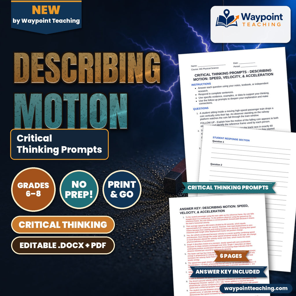 Describing Motion: Speed, Velocity, & Acceleration Critical Thinking Prompts cover