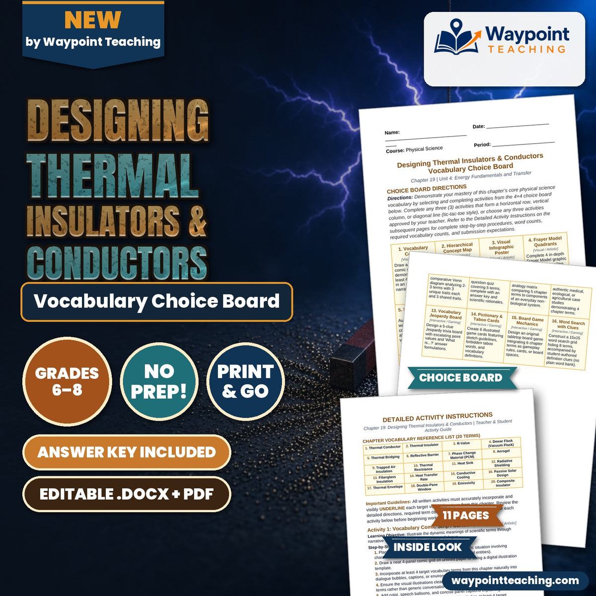 Designing Thermal Insulators & Conductors Vocabulary Choice Board cover