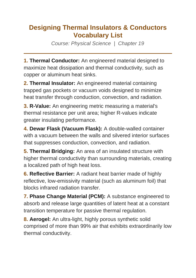Designing Thermal Insulators & Conductors Vocabulary Words & Definitions sample page