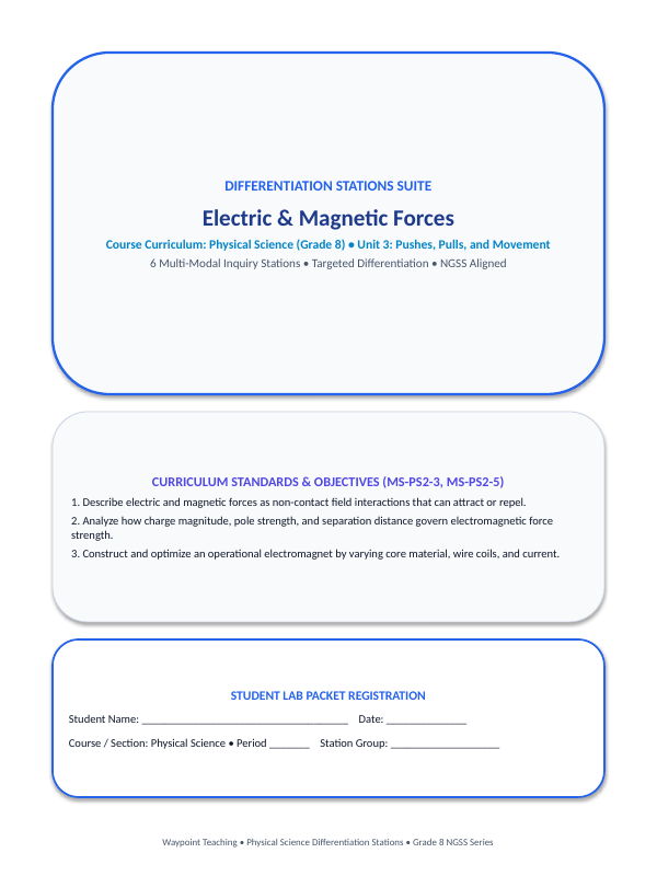 Electric & Magnetic Forces Differentiation Stations sample page