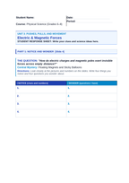 Electric & Magnetic Forces Phenomena-Based Lesson: Floating Magnets and Sticky Balloons Student Response Sheet sample page