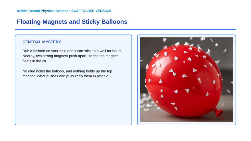 Electric & Magnetic Forces Scaffolded Phenomena-Based Lesson: Floating Magnets and Sticky Balloons Presentation sample page