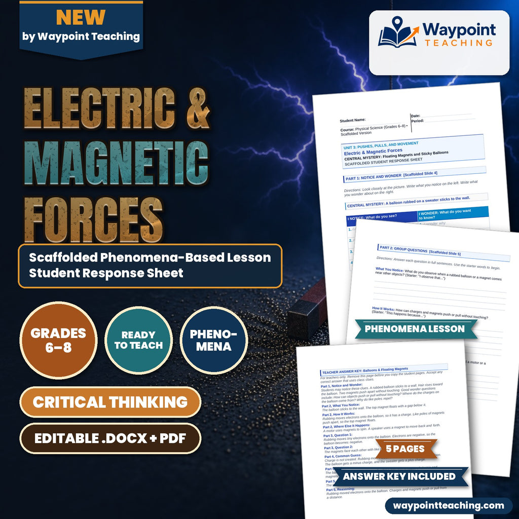 Electric & Magnetic Forces Scaffolded Phenomena-Based Lesson: Floating Magnets and Sticky Balloons Student Response Sheet cover
