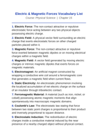 Electric & Magnetic Forces Vocabulary Words & Definitions sample page