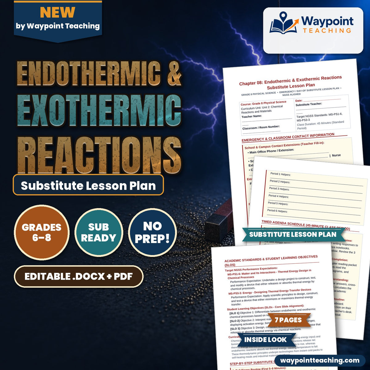 Endothermic & Exothermic Reactions Substitute Lesson Plan cover