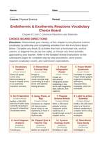 Endothermic & Exothermic Reactions Vocabulary Choice Board sample page