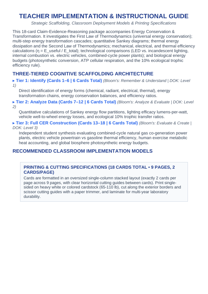 Energy Conservation & Transformation CER Task Cards sample page