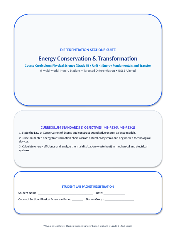 Energy Conservation & Transformation Differentiation Stations sample page