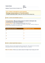 Energy Conservation & Transformation Phenomena-Based Lesson: Why a Swinging Bowling Ball Can't Hit You Student Response Sheet sample page