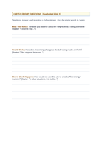 Energy Conservation & Transformation Scaffolded Phenomena-Based Lesson: Why a Swinging Bowling Ball Can't Hit You Student Response Sheet sample page