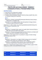 Energy Conservation & Transformation Truth or Lie Challenge sample page