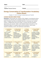 Energy Conservation & Transformation Vocabulary Choice Board sample page