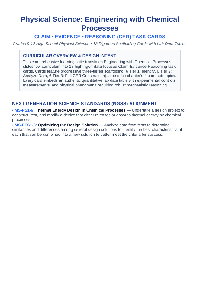 Engineering with Chemical Processes CER Task Cards sample page