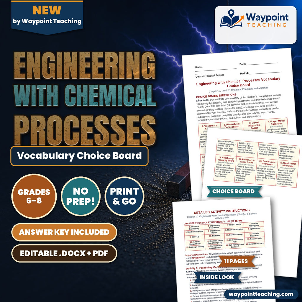Engineering with Chemical Processes Vocabulary Choice Board cover