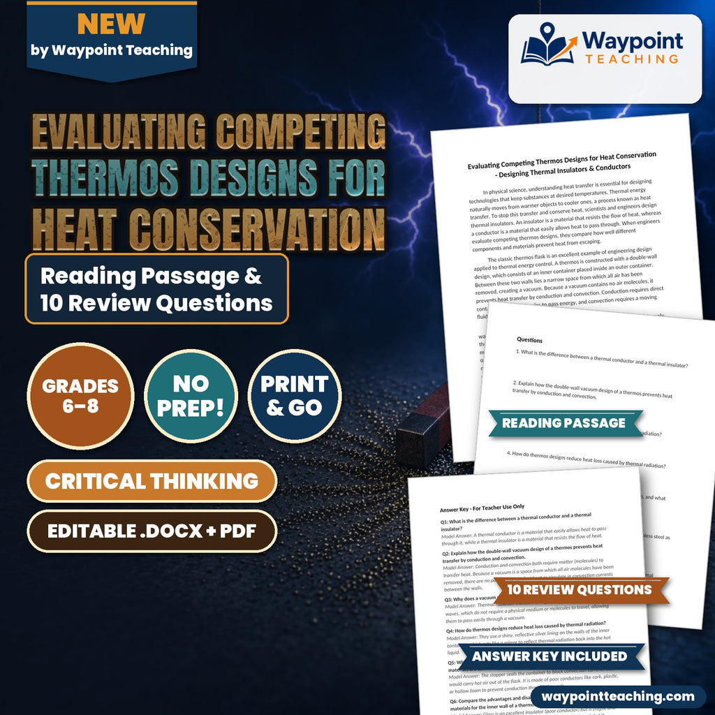 Evaluating Competing Thermos Designs for Heat Conservation Reading Worksheet cover