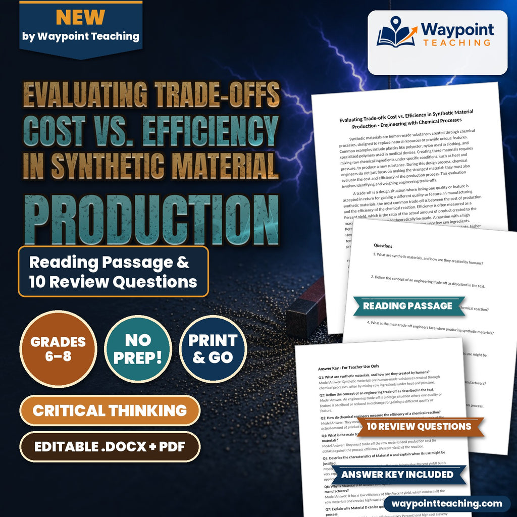 Evaluating Trade-offs Cost vs. Efficiency in Synthetic Material Production Reading Worksheet cover
