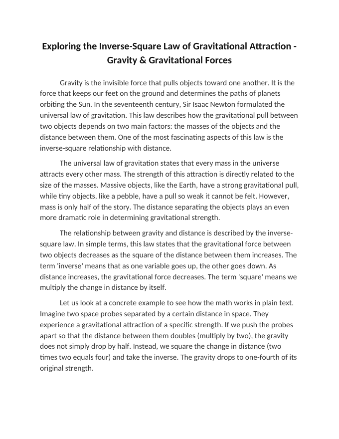Exploring the Inverse-Square Law of Gravitational Attraction Reading Worksheet sample page