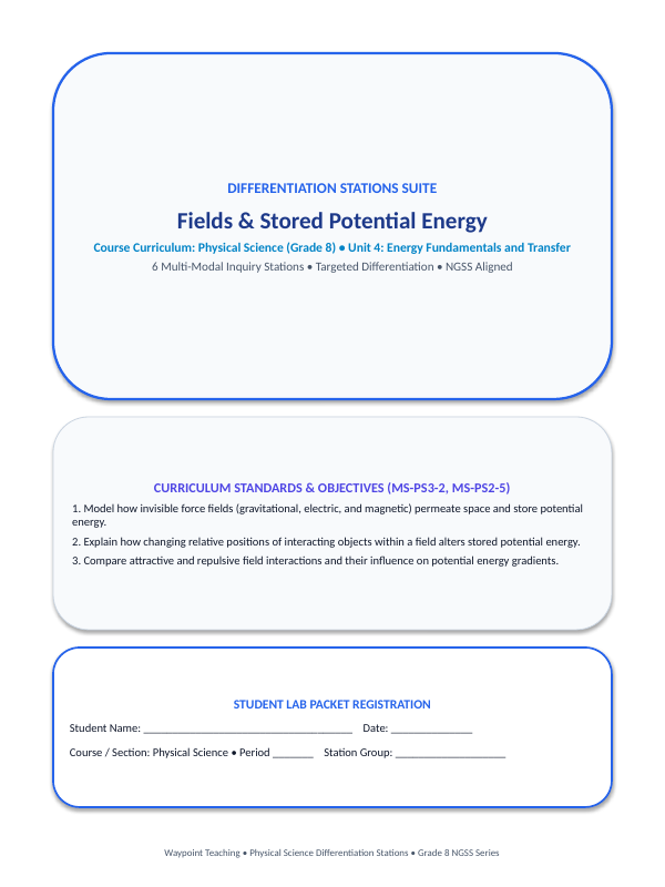 Fields & Stored Potential Energy Differentiation Stations sample page