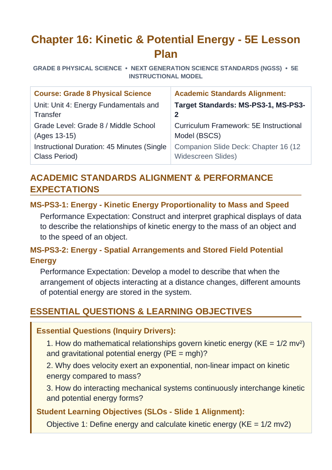 Forms of Mechanical Energy 5E Lesson Plan sample page