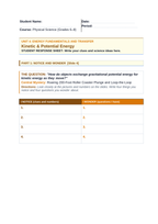 Forms of Mechanical Energy Phenomena-Based Lesson: Roaring 200-Foot Roller Coaster Plunge and Loop-the-Loop Student Response Sheet sample page