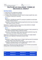 Forms of Mechanical Energy Truth or Lie Challenge sample page