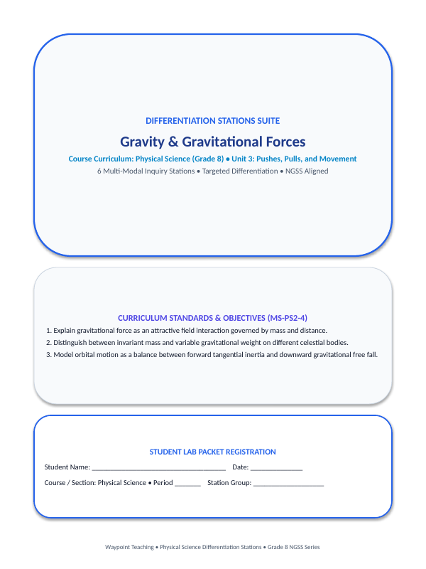 Gravity & Gravitational Forces Differentiation Stations sample page