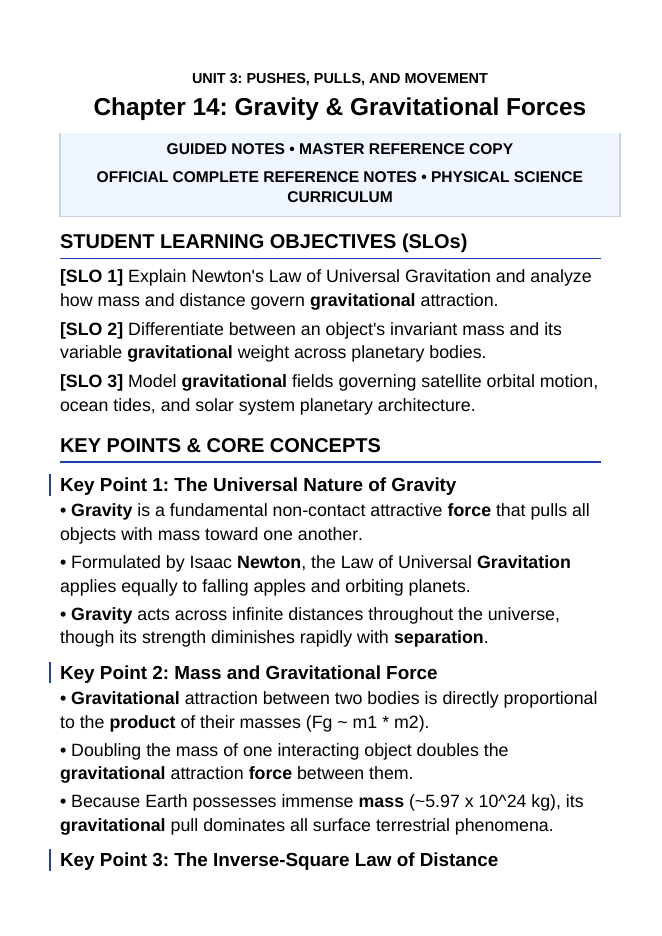 Gravity & Gravitational Forces Guided Notes sample page