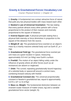 Gravity & Gravitational Forces Vocabulary Words & Definitions sample page