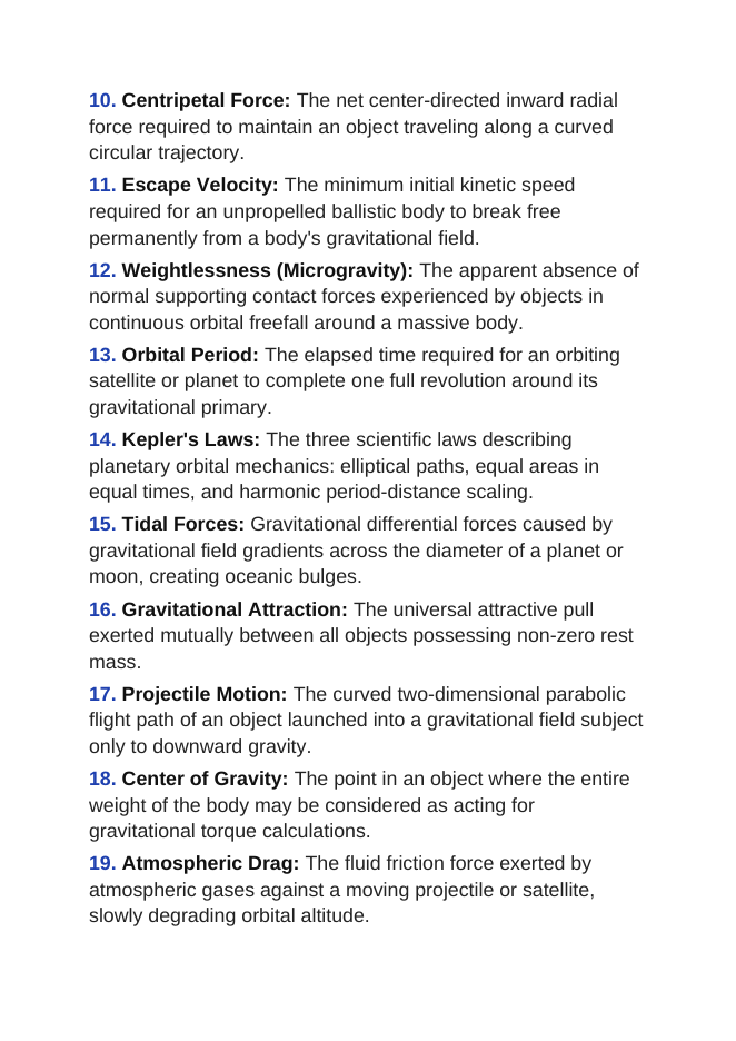 Gravity & Gravitational Forces Vocabulary Words & Definitions sample page