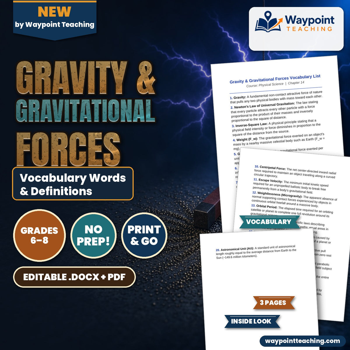 Gravity & Gravitational Forces Vocabulary Words & Definitions cover