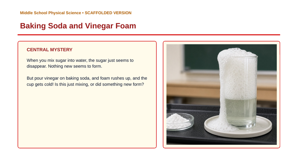 Introduction to Chemical Reactions Scaffolded Phenomena-Based Lesson: Baking Soda and Vinegar Foam Presentation sample page