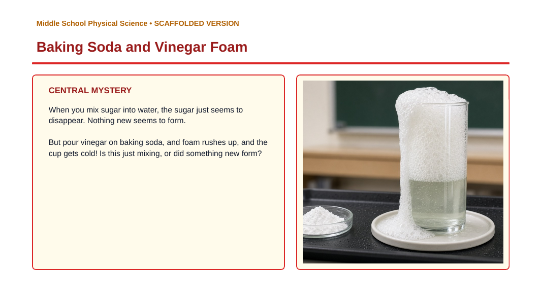 Introduction to Chemical Reactions Scaffolded Phenomena-Based Lesson: Baking Soda and Vinegar Foam Presentation sample page